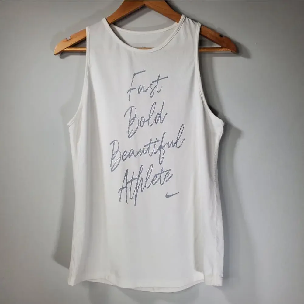 Nike Dri-Fit The Nike Tee Training Tank Top White Size Small Fast Bold Beautiful